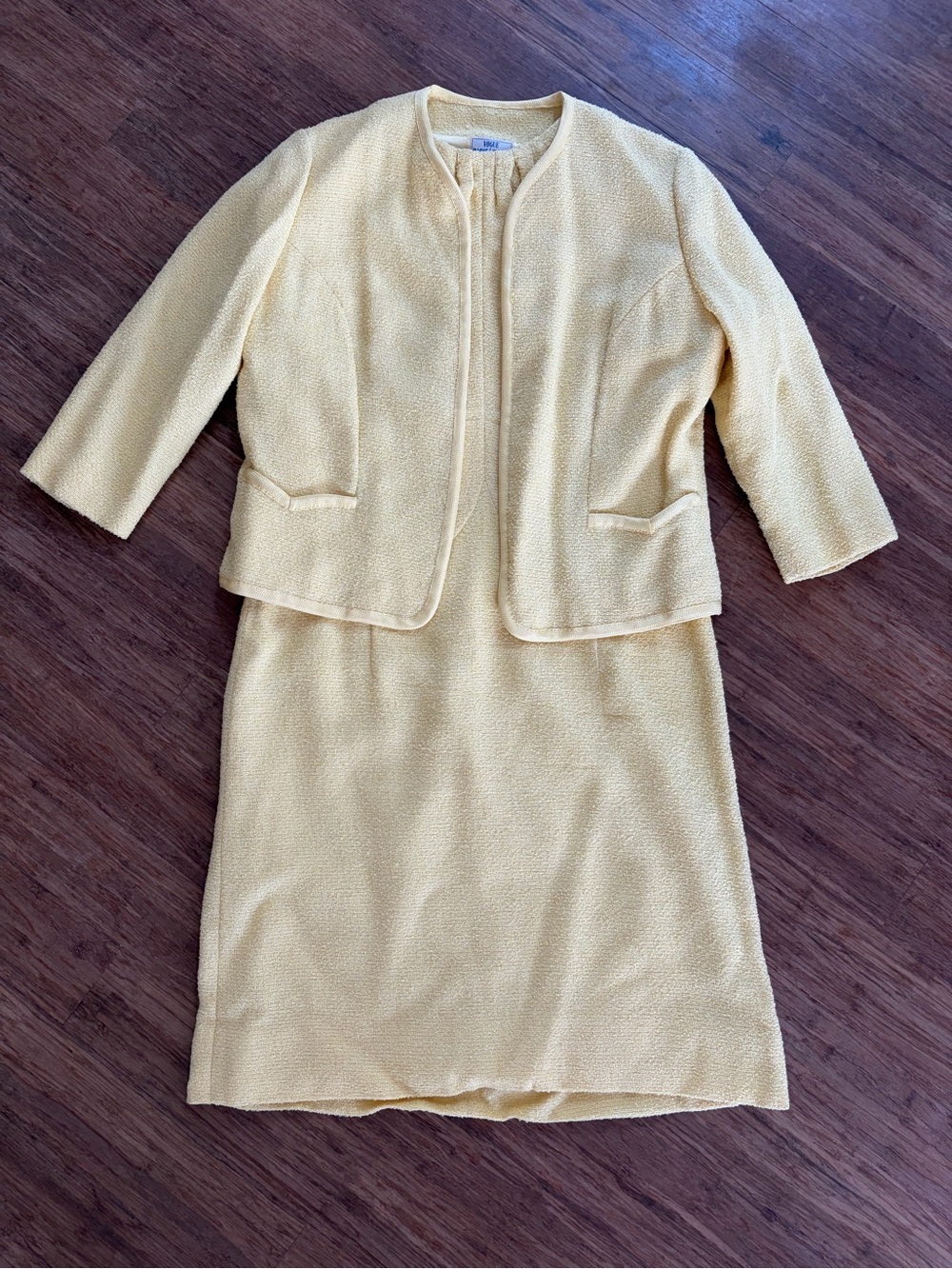 Vintage 60s Vogue Paris Original Dress Jacket Set Yellow Bouclé Tweed Large